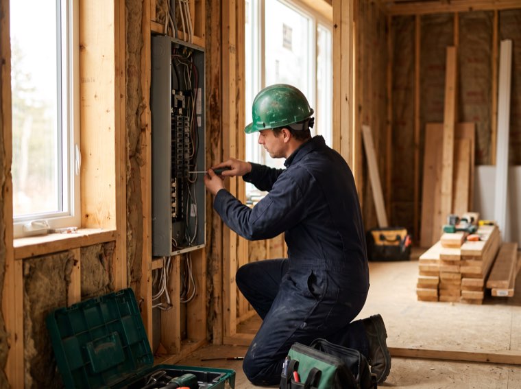 A Conductor Electric electrician working on residential wiring